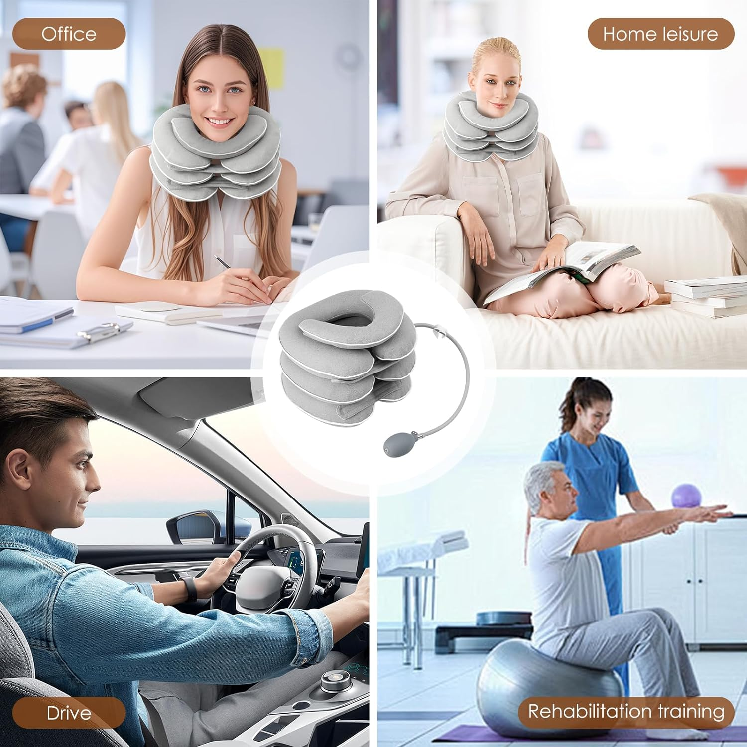Neck Stretcher with Neck Brace, Inflatable Cervical Traction Device, Neck Relief Tool for Driving, Office, Home Use image number 3