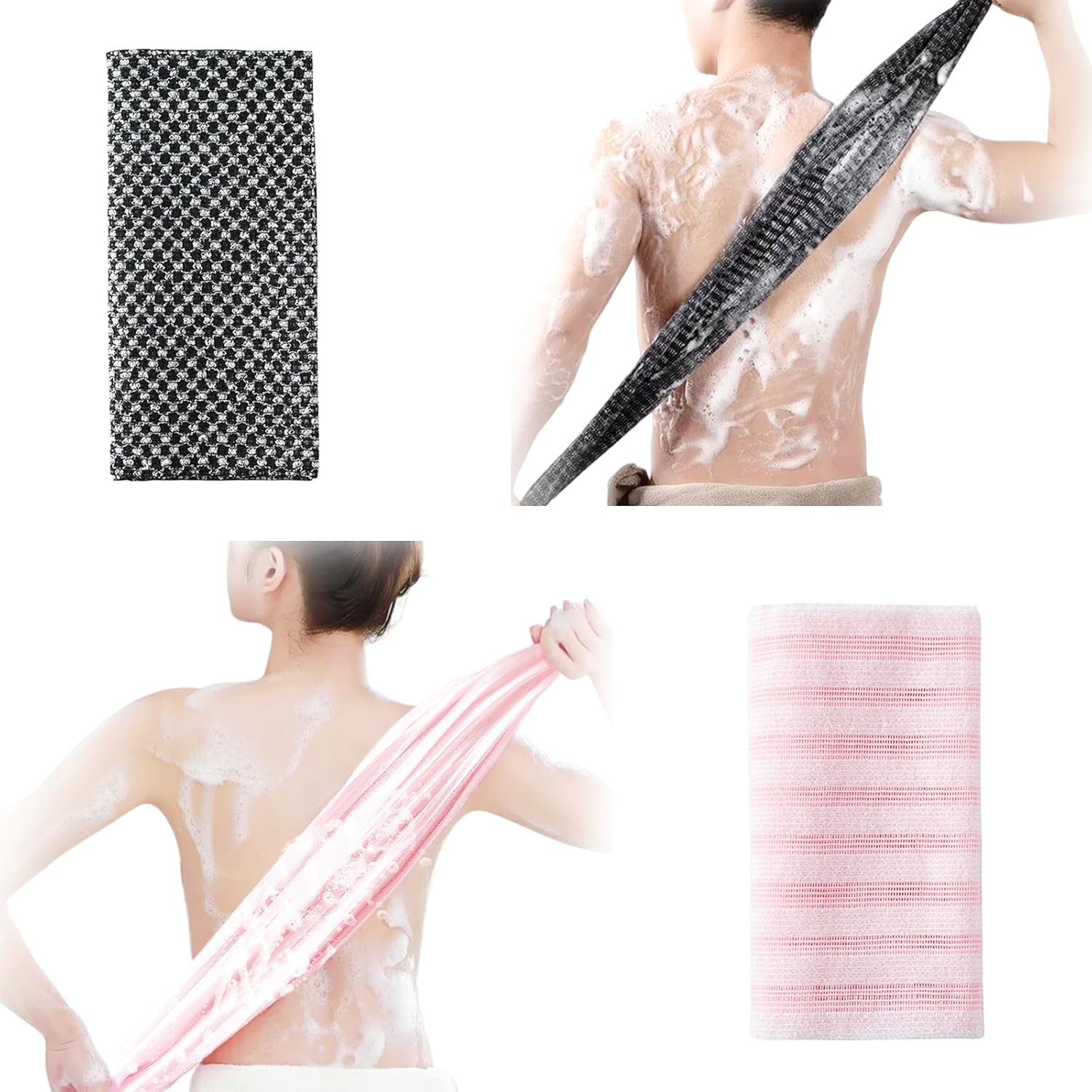 Exfoliating Washcloth Towel 2 Pcs Body Scrubber Back Scrubber for Shower Japanese 40 Inches Bath Tool Wash Cloth Korean Exfoliation Luffah Towel Net Sponge Loofah Body Scrub for Men Women Skin Care image number 2