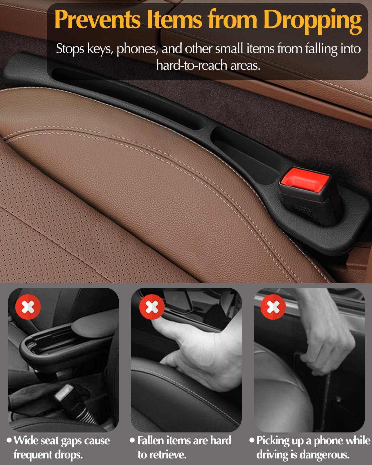 2PCS Car Seat Gap Filler Organizer, Upgraded Gap Filler for Car with Cellphone Storage Slot, Soft Foam Drop Stop Car Seat Gap Filler, in between Car Seat Catcher, Fits Most Vehicles image number 3