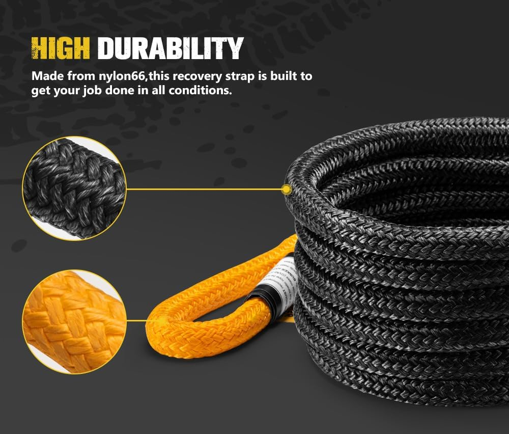 BUNKER INDUST Recovery Kinetic Rope 6M X 3/4Inch with Soft Shackle - Breaking Strength 18,700Lbs, Kinetic Recovery Tow Rope with Storage Bag, for Offroad 4X4 ATV UTV Utes, Black&Yellow image number 3
