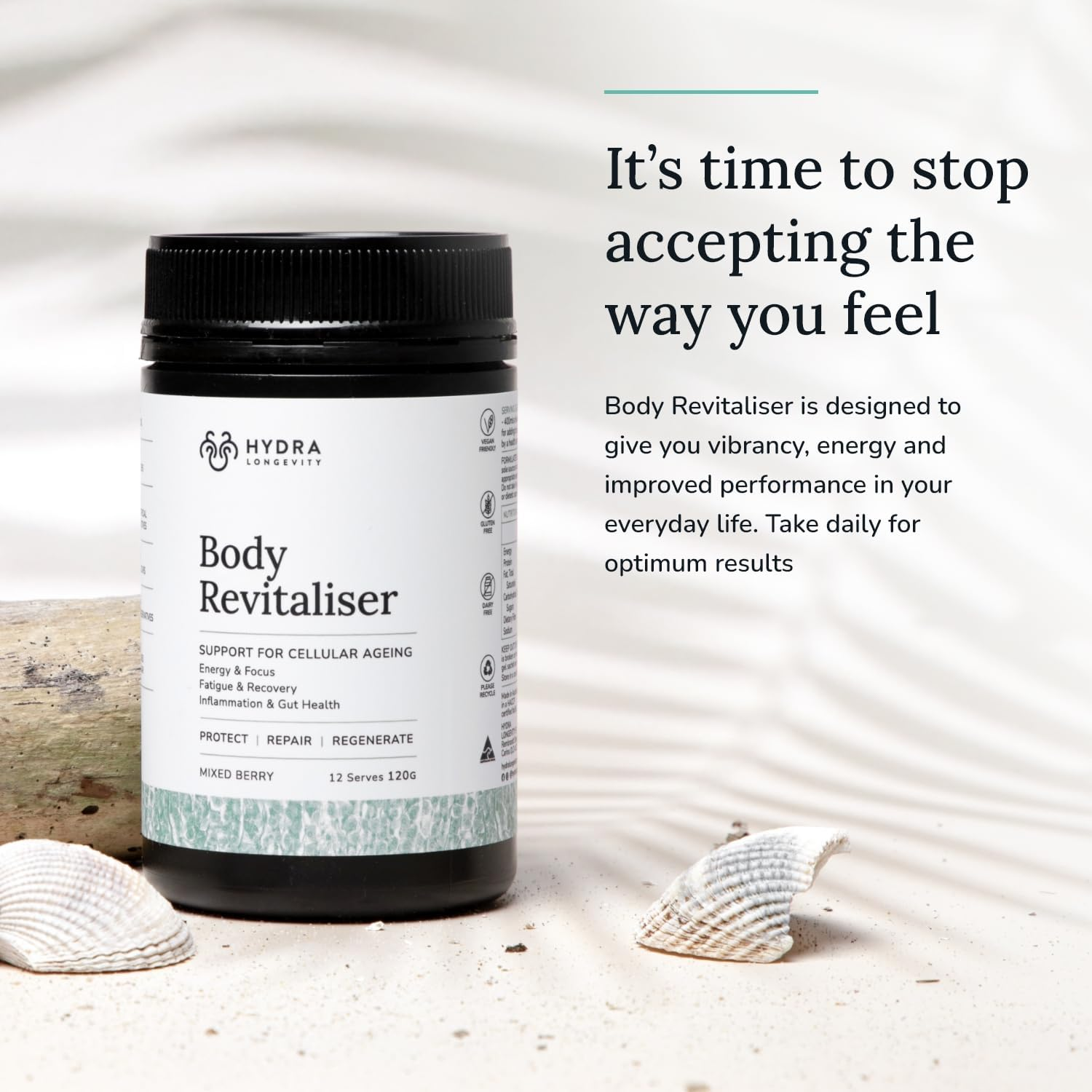 Body Revitaliser Organic Superfood Powder Health Supplement, 49 Ingredient Smoothie Mix with Prebiotics, Chlorella, Reishi, Vegan, Non-Gmo, Gluten-Free 120 Grams (12 Servings) image number 2