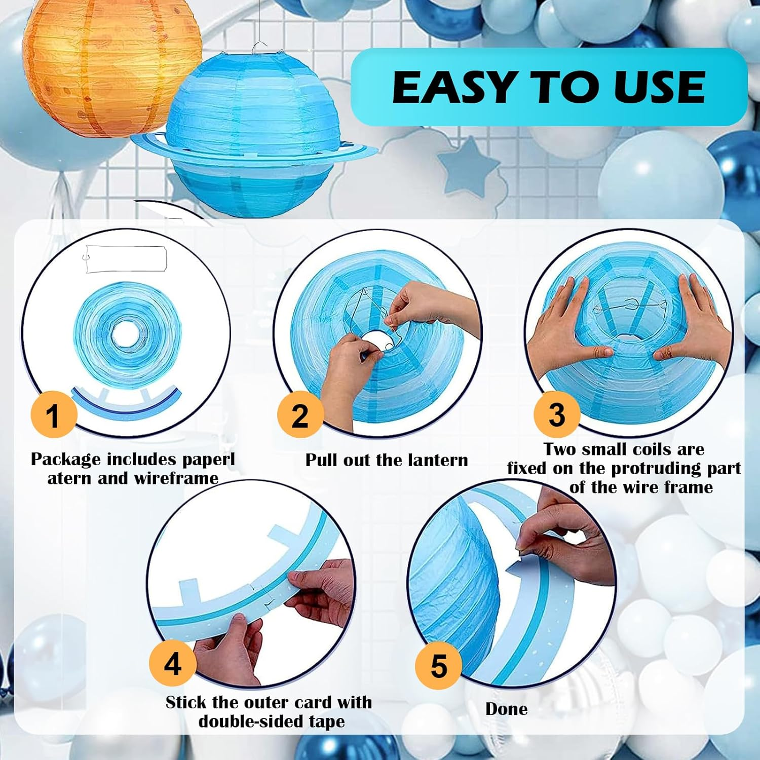 Pack of 8 Planet Paper Lanterns, Space Themed Lanterns, Hanging Planet Lanterns, Solar System, Paper Lanterns for Classroom, Science, Birthday, Patry Decorations, Multicoloured