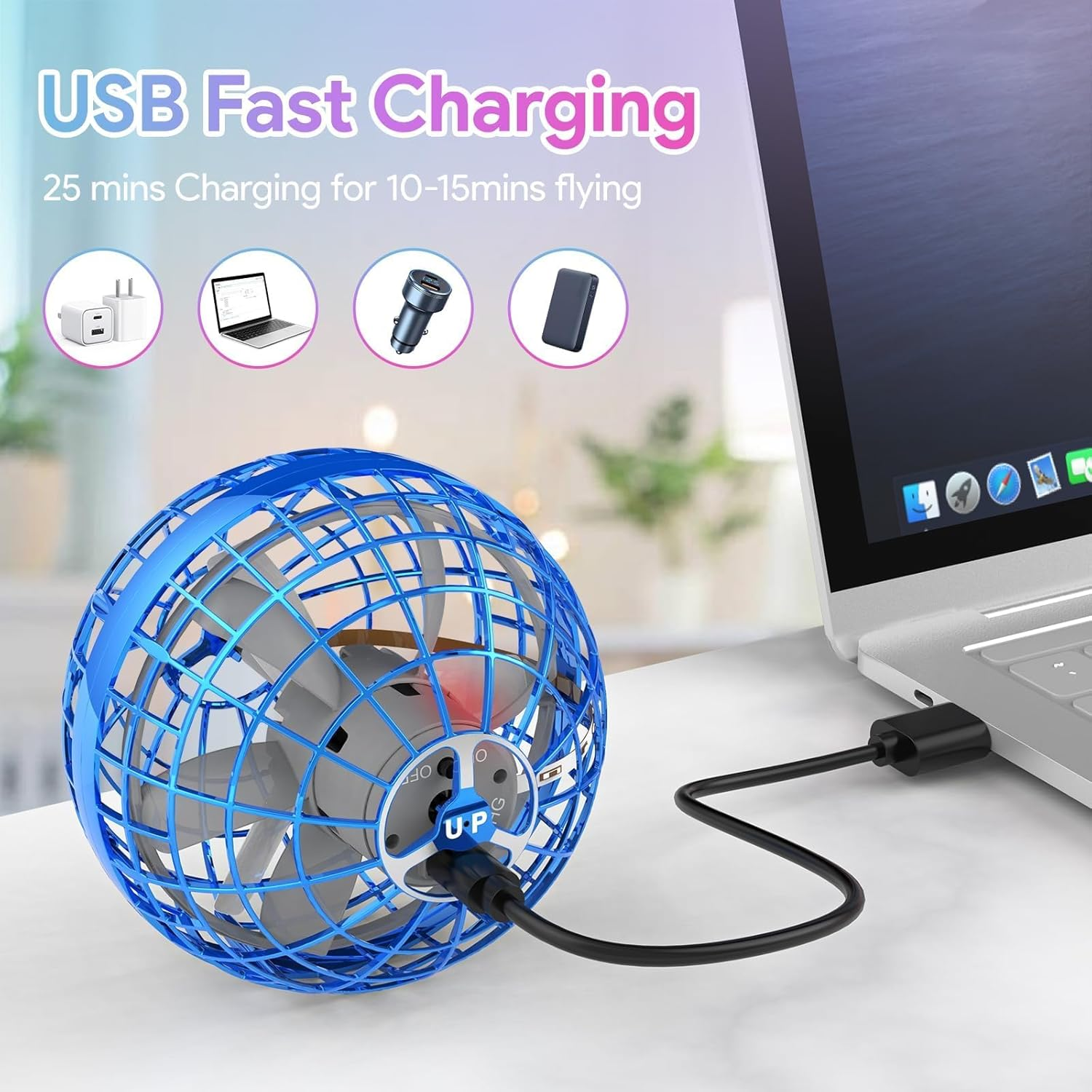 Lshfjnd Orbit Flying Toy, Ball Toy, Boomerang, Hand Controlled, 2023 Flying Spinner with Magic Lights, 6-10 Years, Teen, Blue, USB Charging Cable, Instruction Manual image number 3