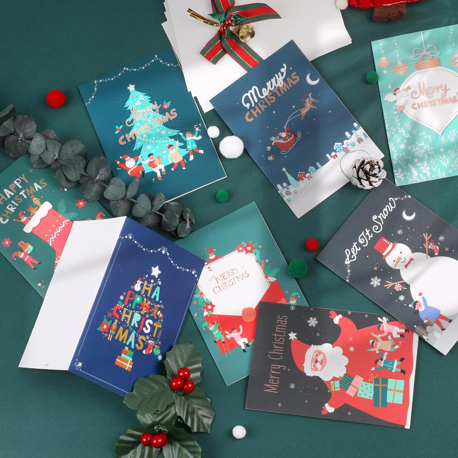 Christmas Cards Assortment 24 PCS, Merry Christmas Greeting Cards with Envelopes and Sealing Stickers, Xmas Blank Note Cards with Santa Claus, Snowman, Christmas Tree for Family Friend image number 2