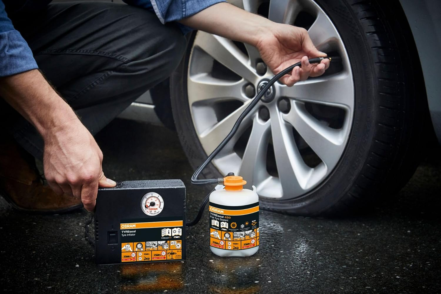 OSRAM Tyreseal Kit, Tyre Sealant 450 Ml and Analogue Tyre Compressor, Tyre Repair Kit, Repair in 10 Minutes image number 6
