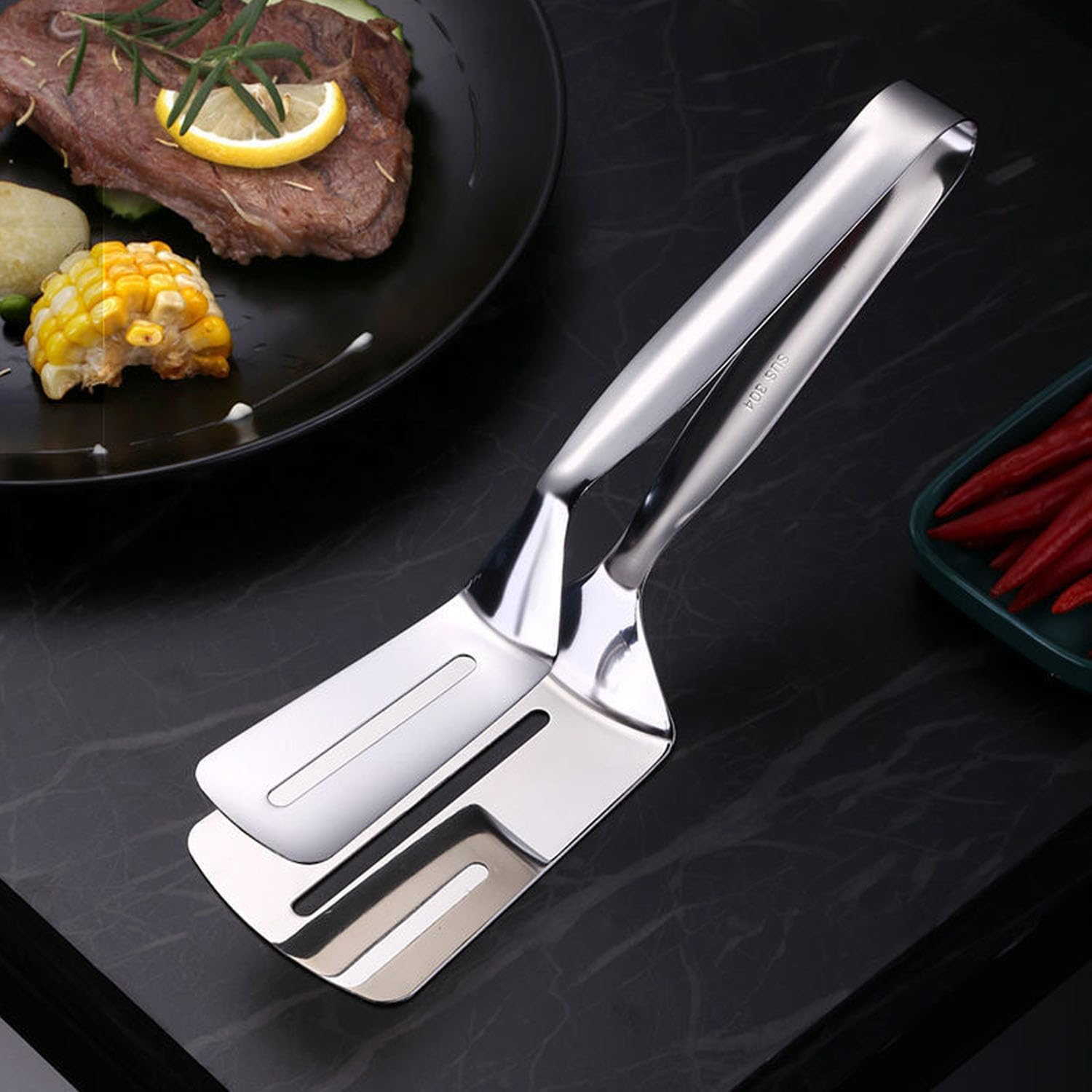 Stainless Steel Spatula Tongs Steak Clamps, for Steak, Fish, Chicken Nuggets and BBQ, Kitchen Grill Clip Tool image number 2