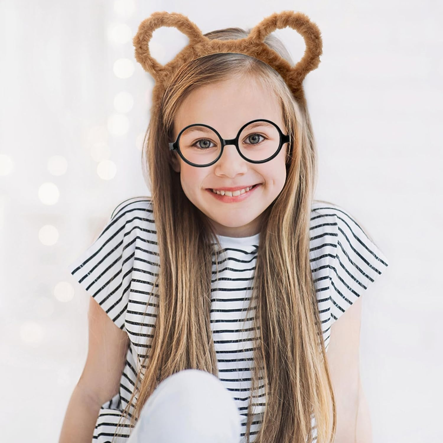 DAWRIS 4Pcs Chipmunks Set, 3 Pcs Chipmunk Headbands and Glasses Bear Ear Headbands Cute Cartoon Ear Headbands Brown Ears Headband Halloween Birthday Party Cosplay Costume Accessories image number 4