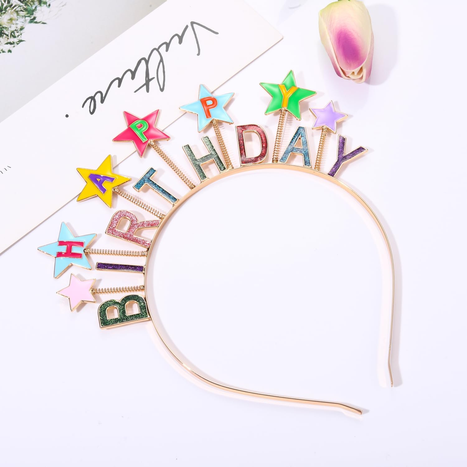 NVENF Birthday Headband Birthday Girl Headbands Happy Birthday Crown Cake Candy Birthday Tiara for Girls, Birthday Accessory (Pattern E) image number 1