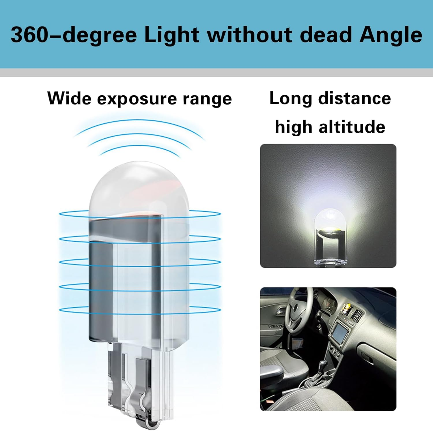 12-Pack 6000K White LED Bulbs - T10 W5W 168 2825 Wedge COB, Error-Free for Car Interior Dome, Map, Door, Courtesy, and License Plate Lighting