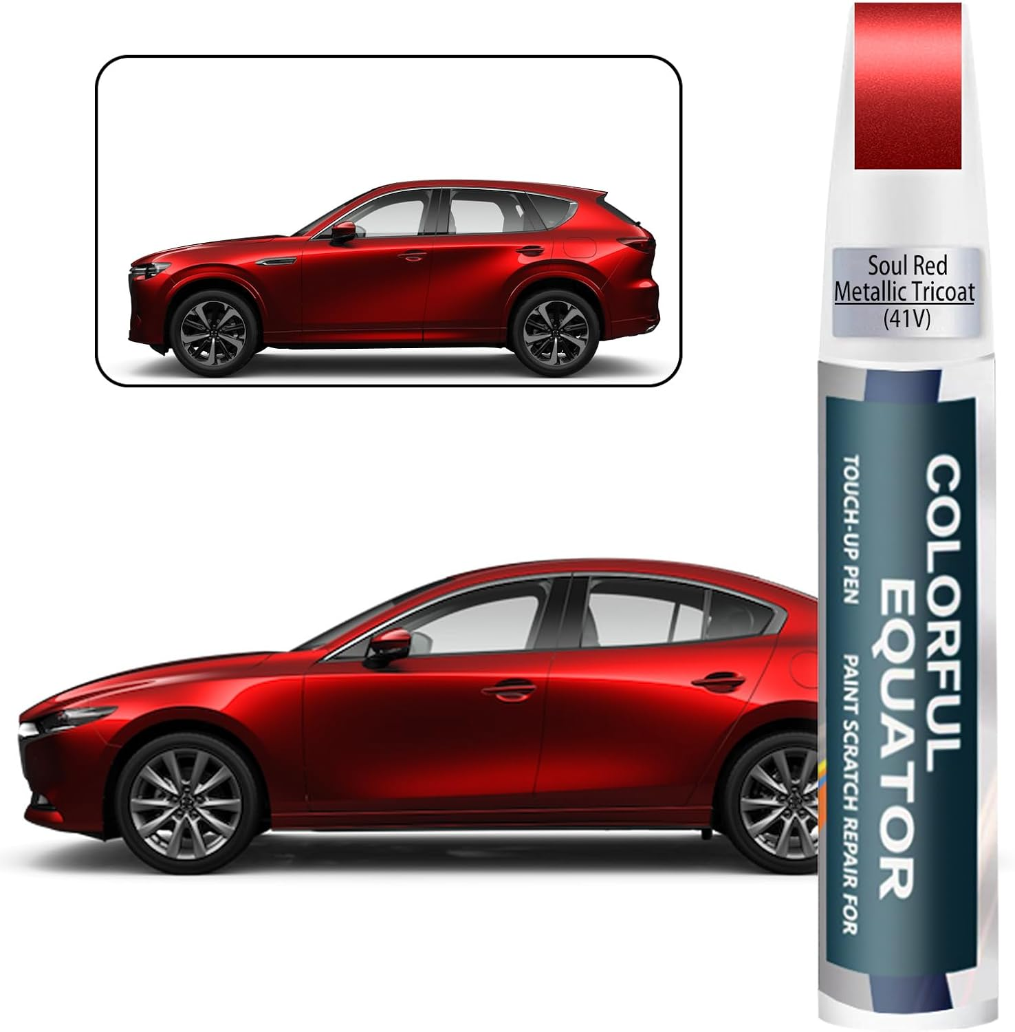 46V Soul Red Crystal Metallic Tricoat Touch up Paint for Mazda, Car Paint Pen Scratch Repair Two-In-One Touch up Paint, Premium Car Scratch Remover for Deep Scratches