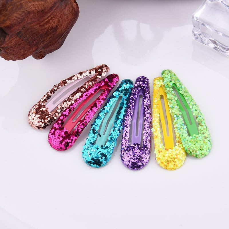 Glitter Sequin Snap Hair Clips for Girls Women Bright Colorful Snap Barrettes Hairpins Shimmery Sequin Cheerleader Cheer Festival Hair Accessories for Prom Hot Pink Blue Purple Green Brown 12 PCS image number 2