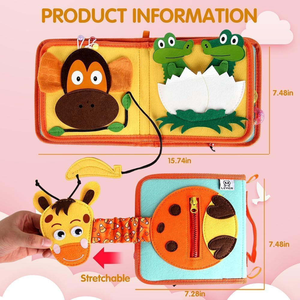 Kukelen Busy Board, Busy Book,Quiet Book ，Montessori Toys for Toddlers, Felt Toddlers Sensory Toys Toddler Activity Book for Learning Fine Motor Skills, Educational Toys for Boys Girls image number 2