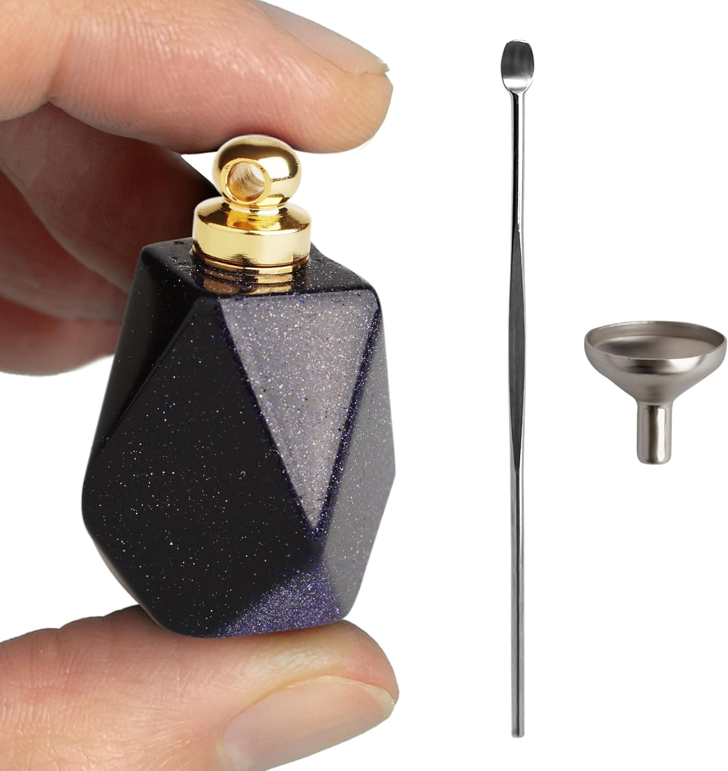 BOHO GARDEN Crystal Keepsake Urn - Wearable Small Container for Ashes, Memorial Urns Made from Real Crystal Material - Includes Spoon, Stick, Funnel & Storage Box (Malachite (Gold)) - 2-Rose Quartz (Gold) image number 6