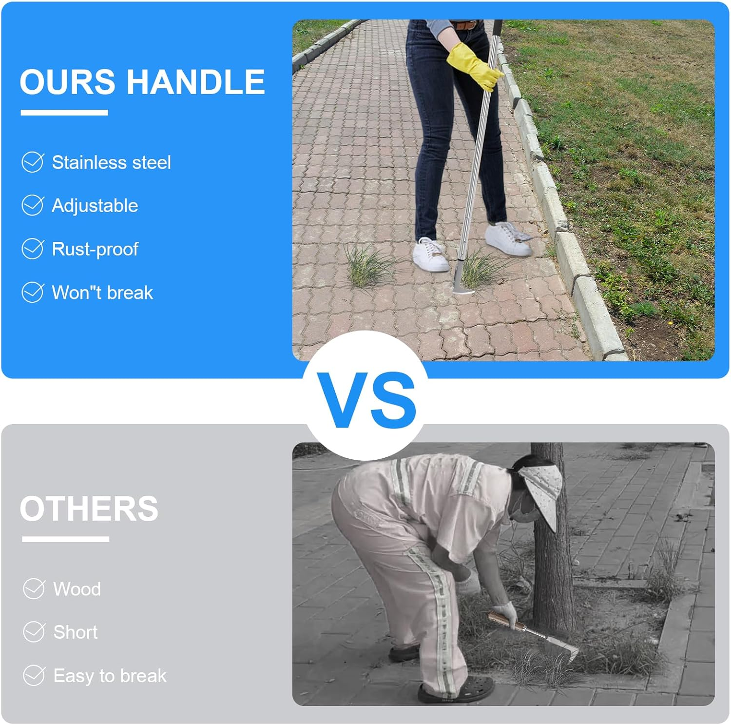 BARAYSTUS Crack Weeder, Stainless Steel Manual Crevice Weeding Tool, Long Handle Weed Grabber Remover, L-Shaped Manual Weeder Puller, Durable Crevice Weeding Tool for Sidewalk Garden Patio Lawn image number 6