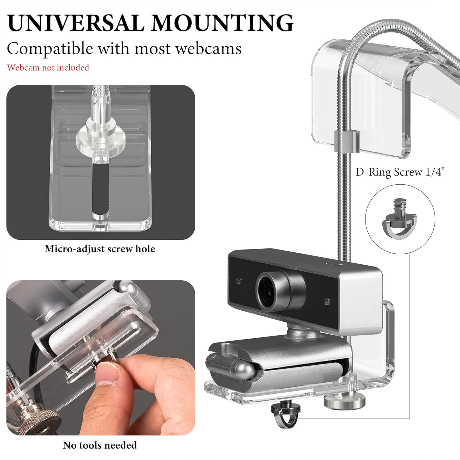 Geekria Acrylic Center Screen/Mid Webcam Stand, Place Webcam Anywhere on Monitor, Laptop Screen, Compatible with Logitech MX Brio, C920X, C922, C930 Webcams (Transparent) image number 3