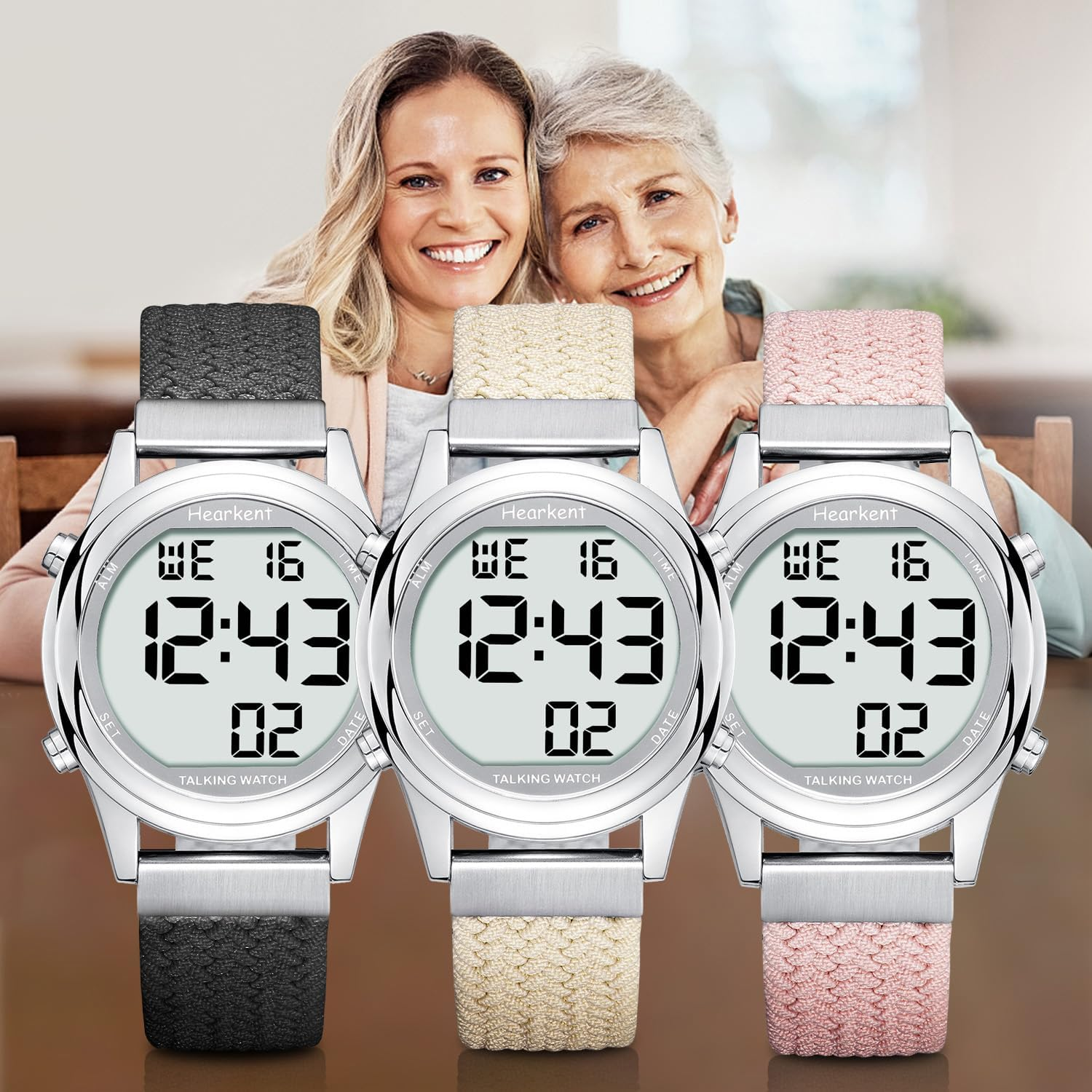 Hearkent Talking Watch for Women, Loud Clear Voice for Elderly Blind or Visually Impaired, Large Number Watch for Seniors - Black image number 3