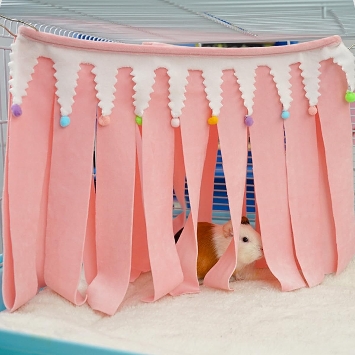 AIMALL Triangle Tassel Pet Hammock - Cozy Hanging Shelter for Hamsters, Rabbits, and Guinea Pigs, Yellow, Available in Sizes 9"X11.8" and 9"X15.7" image number 6