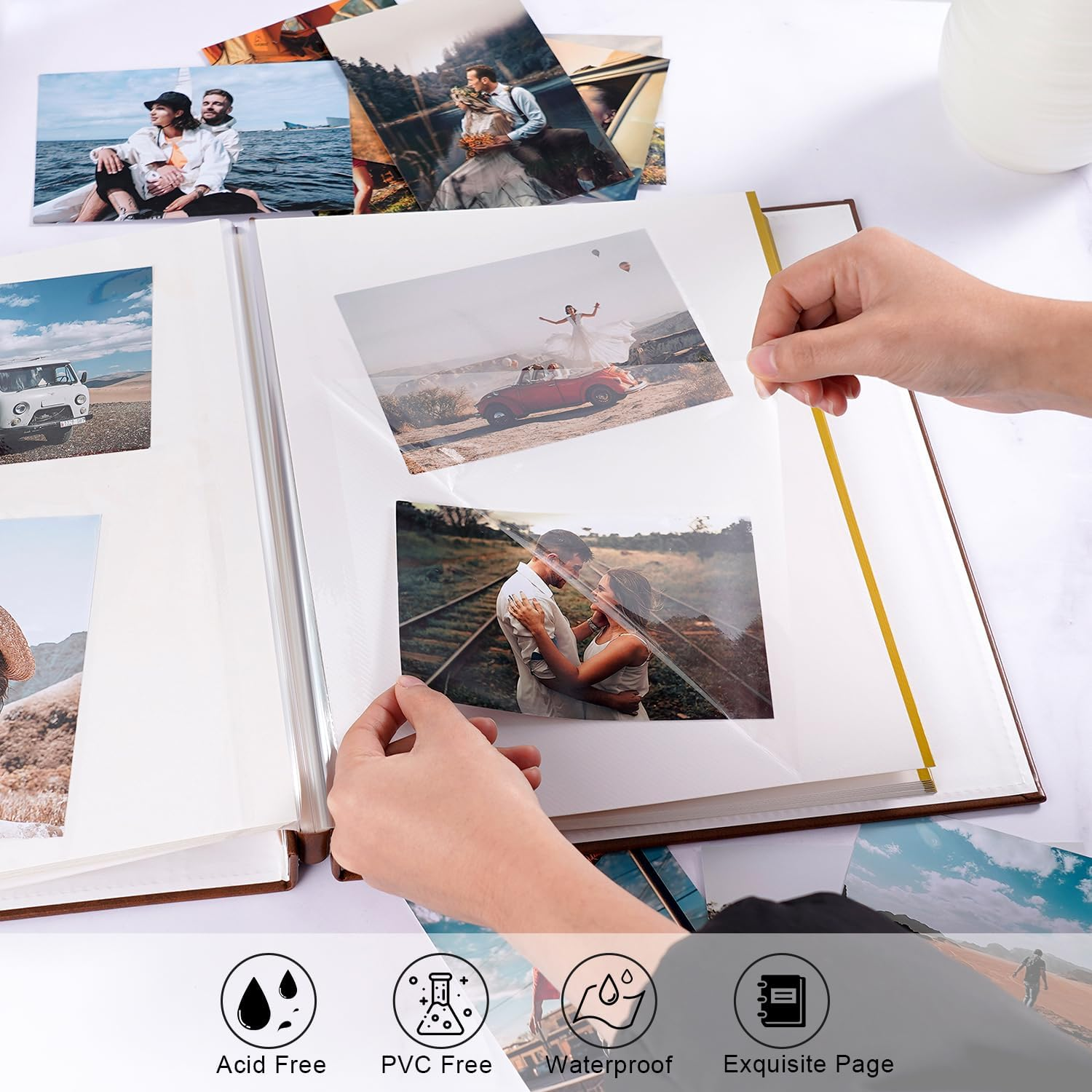 Self Adhesive Large Photo Albums 40 Pages, Our Adventure Book Leather Hardcover Wedding Album, Personalised Photo Scrapbook for Anniversary, Holds 3X5, 4X6, 6X8, 8X10 Photos, Brown image number 5