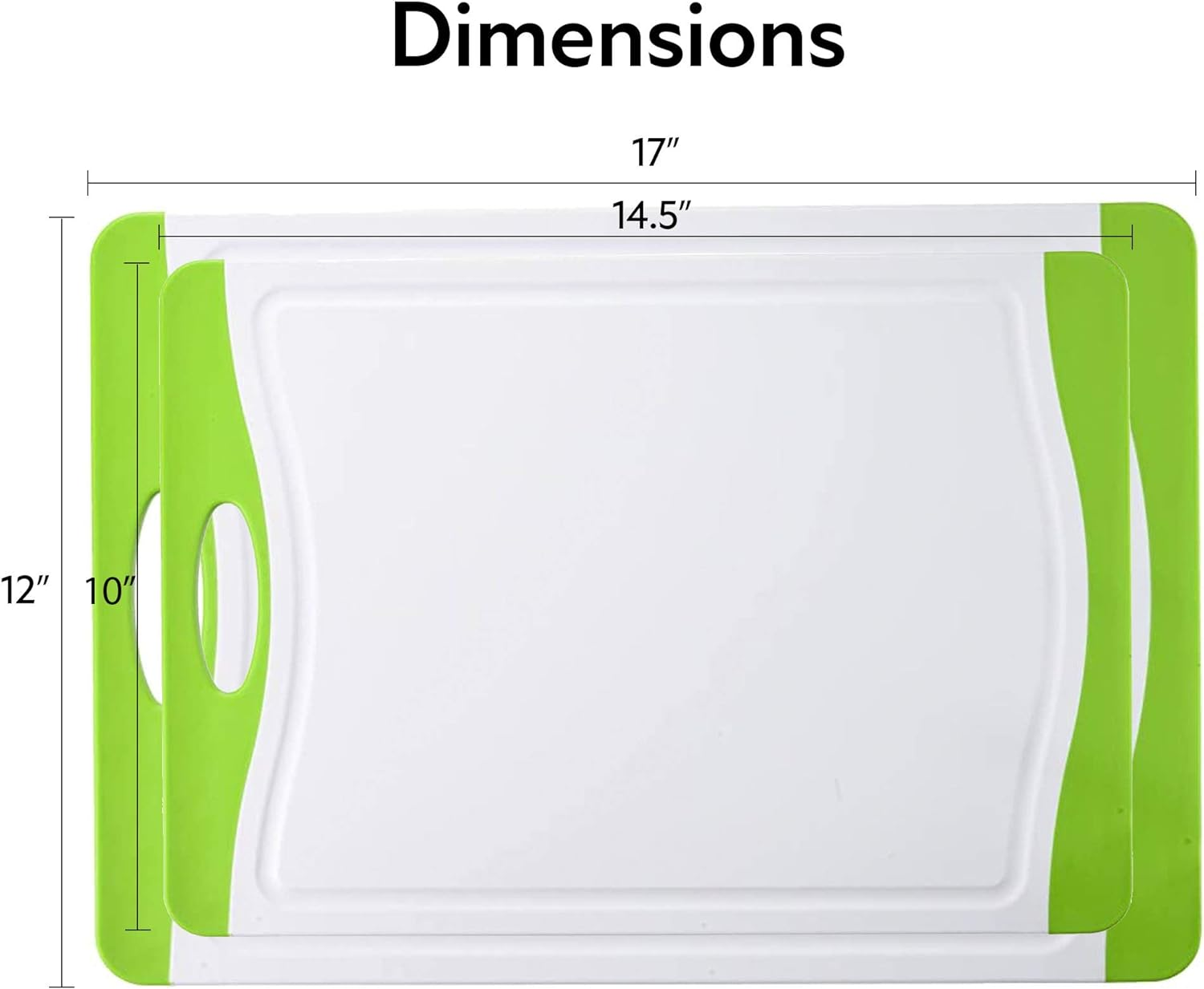 Neoflam 53104 Poly Cutting Board with Microban Antimicrobial Protection, 17X12 Inch Flutto 2-PC Set White/Green, White Green image number 3