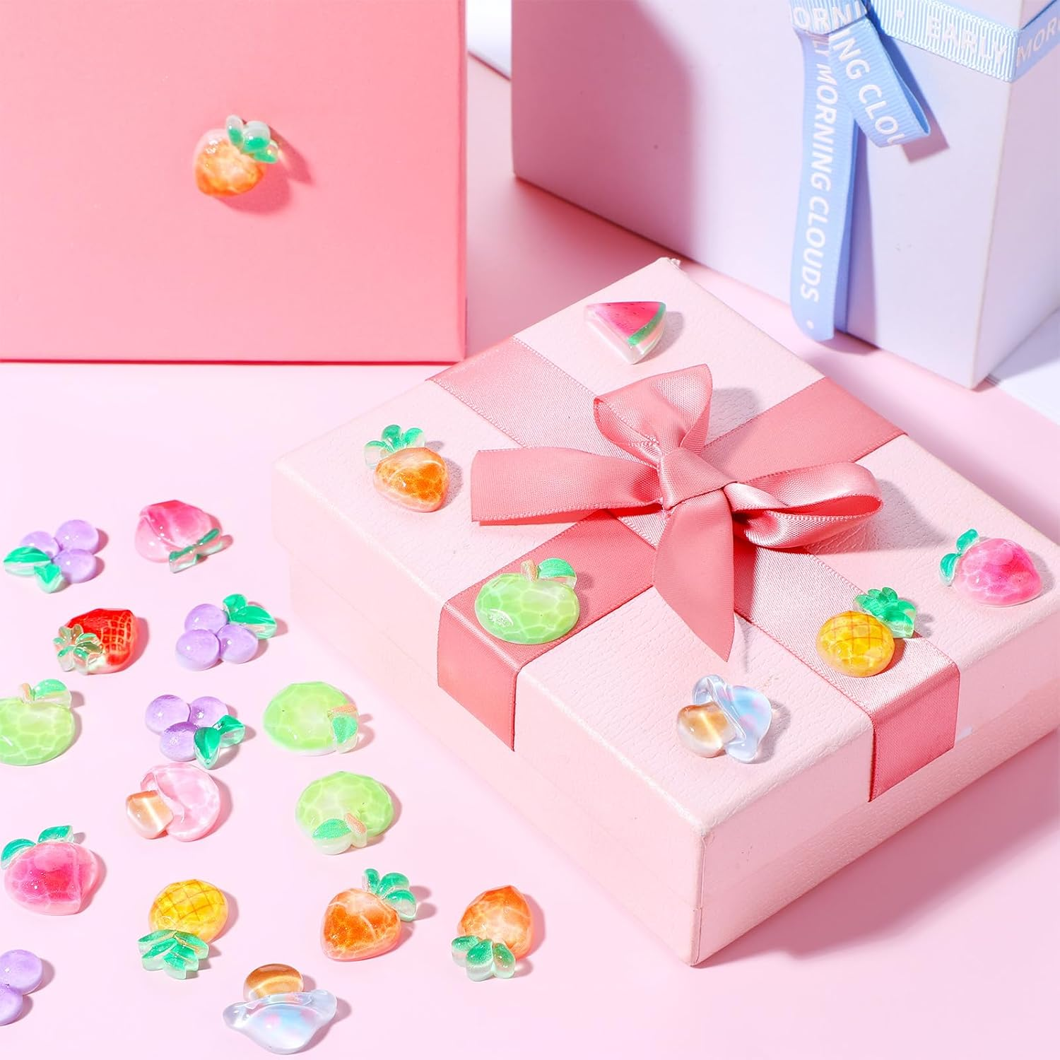 YBEATY 100PCS Charms Cute Set Sweet 3D Nail Nail Charm Mixed Flatback Resin Charms Color Fruit Watermelon Mushroom Peaches Grapes Charm for Art Decorations DIY Accessories Crafts Phone Case Ornament image number 6