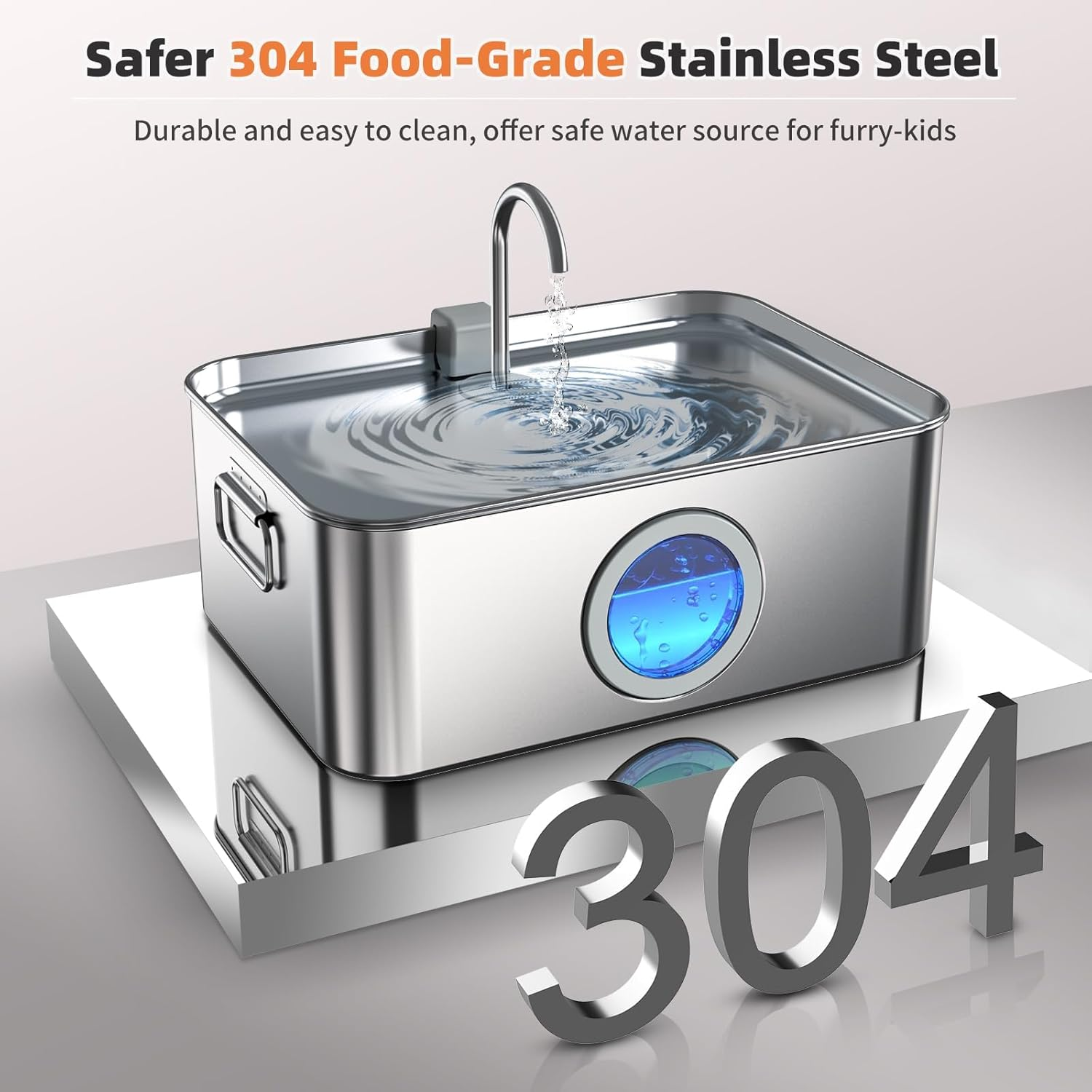 Cat Dog Water Fountain Stainless Steel 12L/410Oz/3.2Gal, DYSJ01 Ultra Quiet Pet Water Fountain for Large Dogs Cats & Multi-Pet Home with Water Level Window & LED Indicator