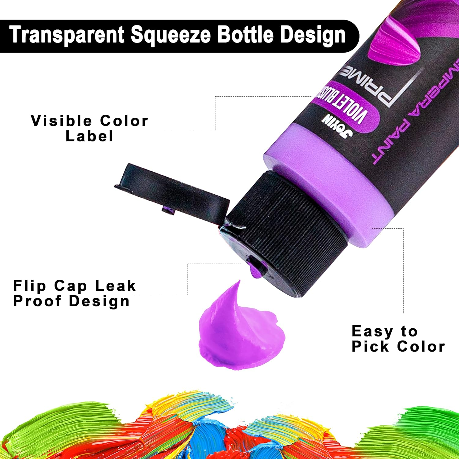 JOYIN 12PCS Washable Kids Tempera Paint Set (2 Oz Each), Liquid Paint with 6 Brushes, 2 Palette & 1 Stretchable Washing Bucket , Non-Toxic Kids Paint for Arts and Crafts Project, Finger Painting, Hobby Painters