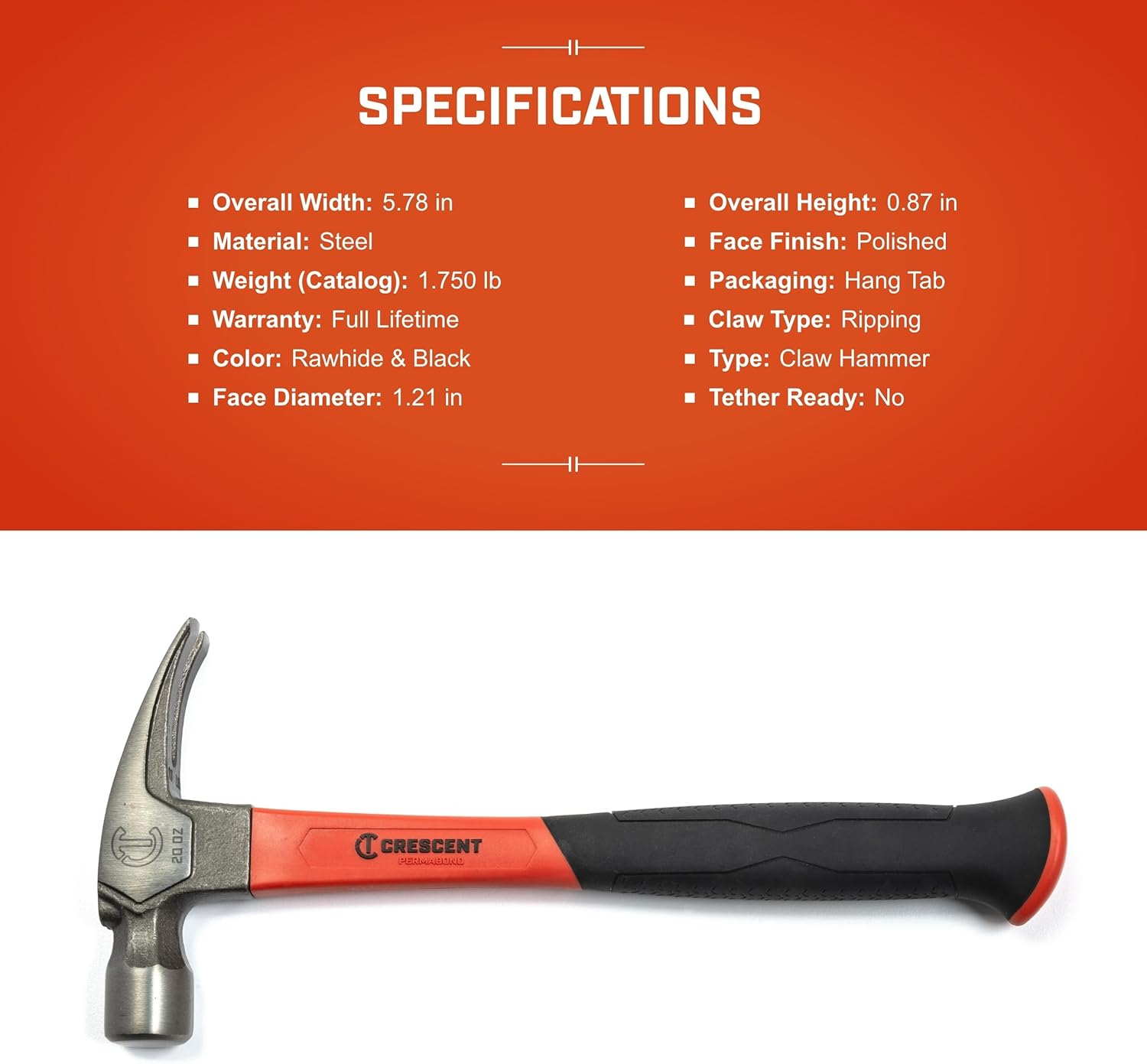 Crescent 11418C-06 Rip Claw Hammer with Fiberglass Handle image number 1