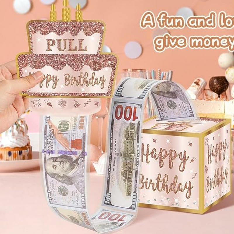 Birthday Money Pull Box, Money Box for Cash, Pull Birthday Money Gift Box with Money Bags, Gift Boxes for Men Women Boys Girls (Pink) image number 4