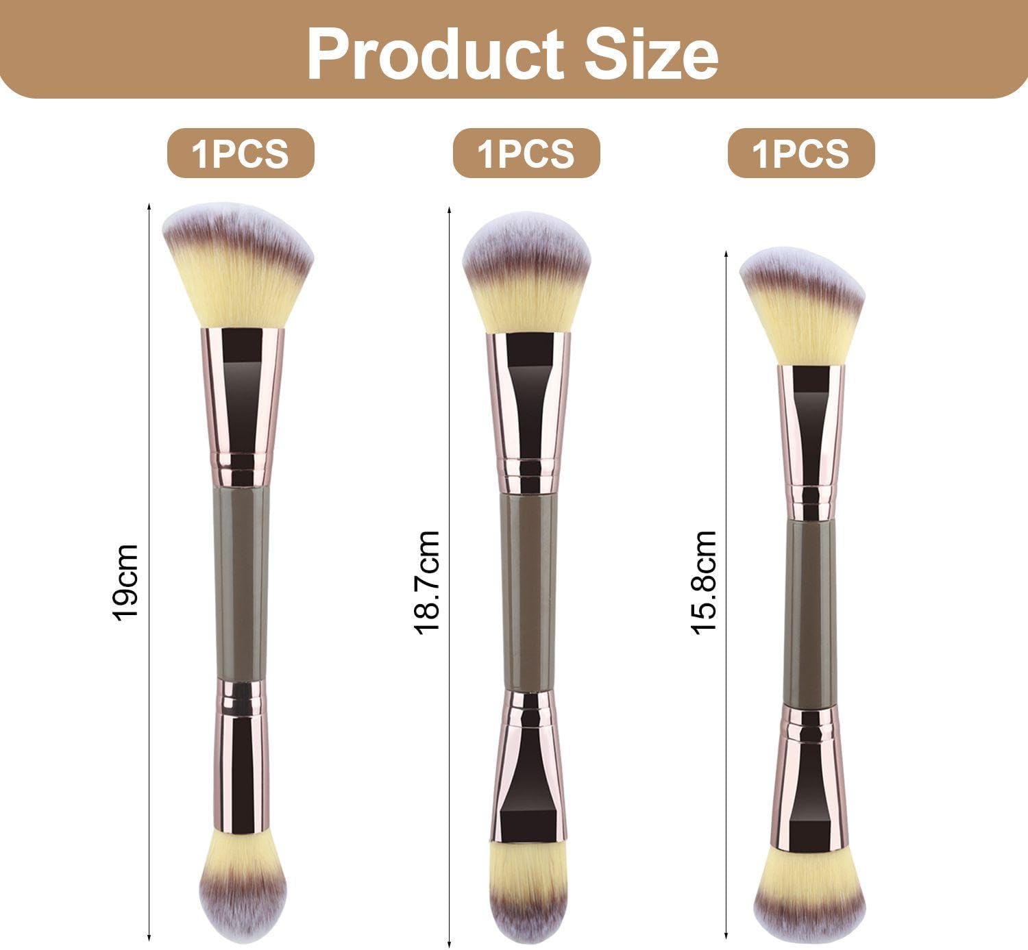 3 Double Headed Loose Powder Brushes, Soft Repair Brushes, Face Beauty Tools, Suitable for Blush, Liquid Foundation and High Gloss image number 5