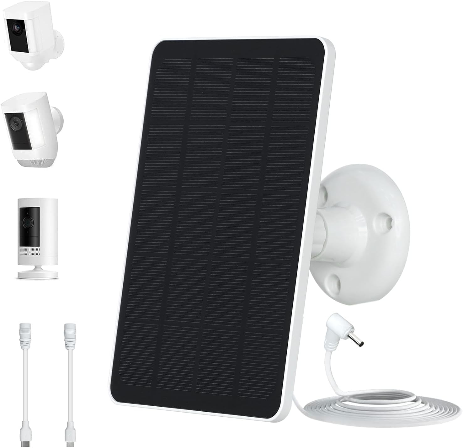 Upgrade 5W Solar Panel for Ring Camera, Compatible with Ring Spotlight Cam(Battery), Stick up Cam Battery, with 9.8Ft Cable, Barrel DC Port, Micro USB and Usb-C(Not for Spotlight Plus/Pro) 1 Pack