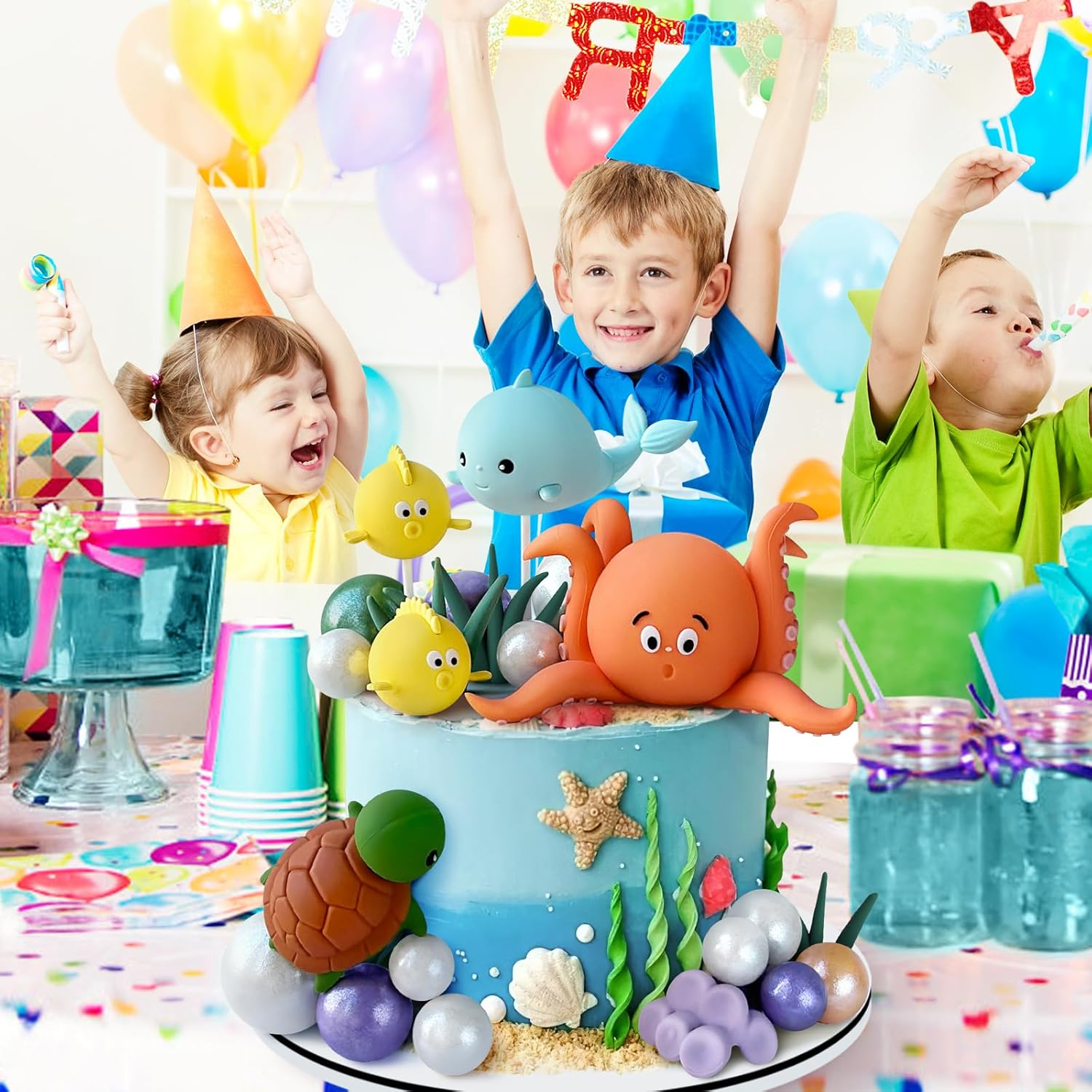 22 PCS under the Sea Cake Decorations Ocean Animals Cake Topper with Cake Balls Decorations for under the Sea Theme Boys Girls Baby Shower Birthday Party Supplies