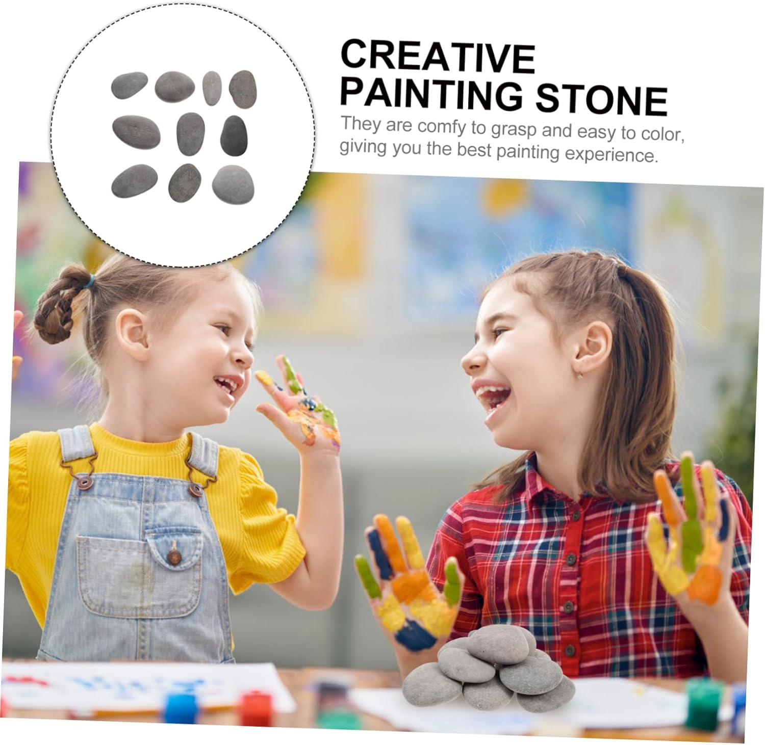 10Pcs DIY Painting Stones for Kids - Creative Flat Rocks for Crafting Safe and Smooth Pebbles for Indoor and Outdoor Decor image number 4