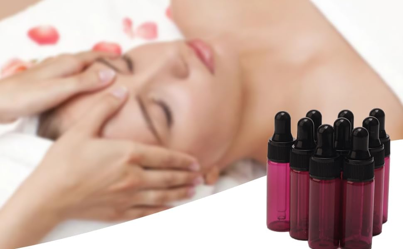 Pxyelec 30Pcs 5Ml 1/6Oz Black Plastic Head Essential Oil Bottle Pink Glass Dropper Bottles with Tapered Glass Droppers Black Plastic Ring Use for Fragrance, Lotion,Essential Oil, Treatment, Pink, Standard image number 4