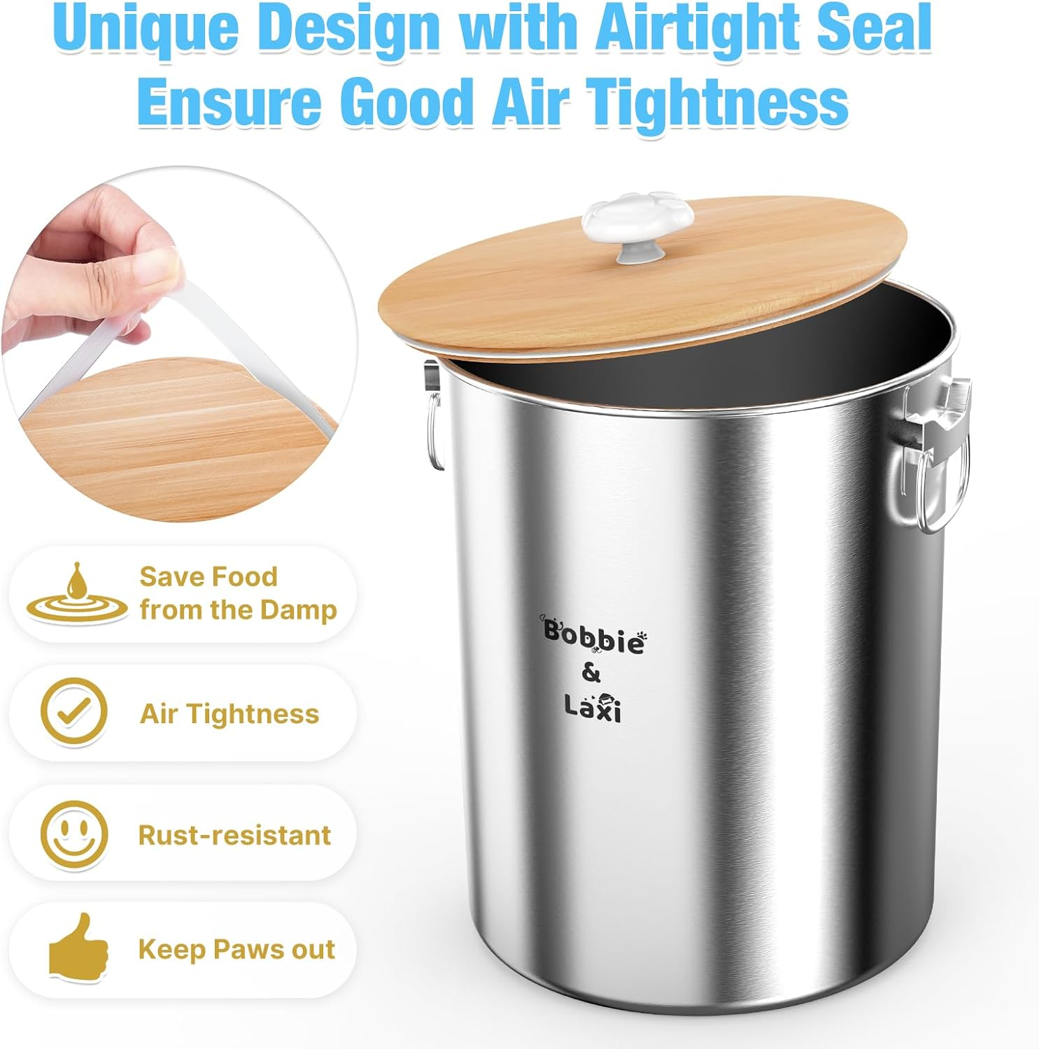25 Lbs Large Stainless Steel Dog Food Storage Container with Lids Airtight to Keep Food Fresh, Metal Pet Food Bin Claw Handle Easy Clean & Use for Big Dog Multiple Pet, Long-Lasting Cat Litter Storage