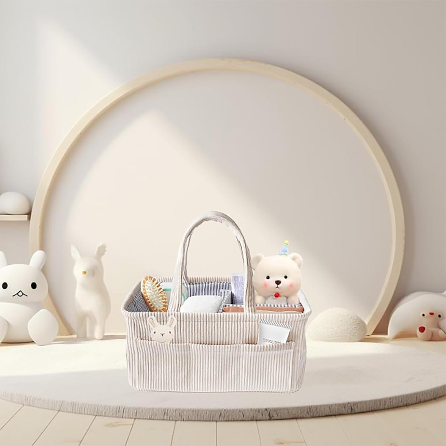 ZOTIKA Baby Nappy Caddy Diaper Caddy Organizer, Baby Storage Basket for Diapers and Wipes, with Removable Inserts Nursery Storage Basket, Baby Shower Basket, 38 X25 X18 CM (Beige) image number 4