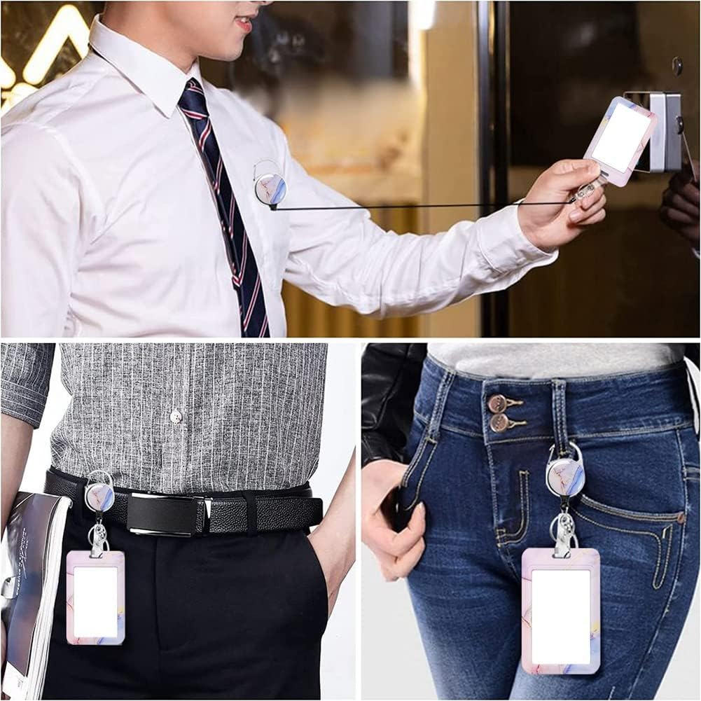 Badge Holder with Retractable Reel Heavy Duty ID Name Tag Worker Badge Carabiner Clip Card Protector Cover Case Plastic