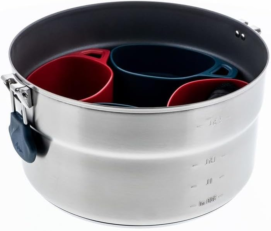 Decathlon MH 500 Stainless Steel Camper'S Non-Stick Cook Set 4 Person Unique Size Dark Grey