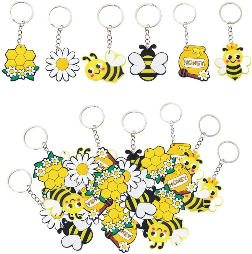30 Pcs Bee Keychain Cute Mini Keyrings Silicone Cute Honeycomb Flower,Bee Honey Pots Keychain,Keychain Decoration,Party Favors Supplies (30 Pcs) image number 3