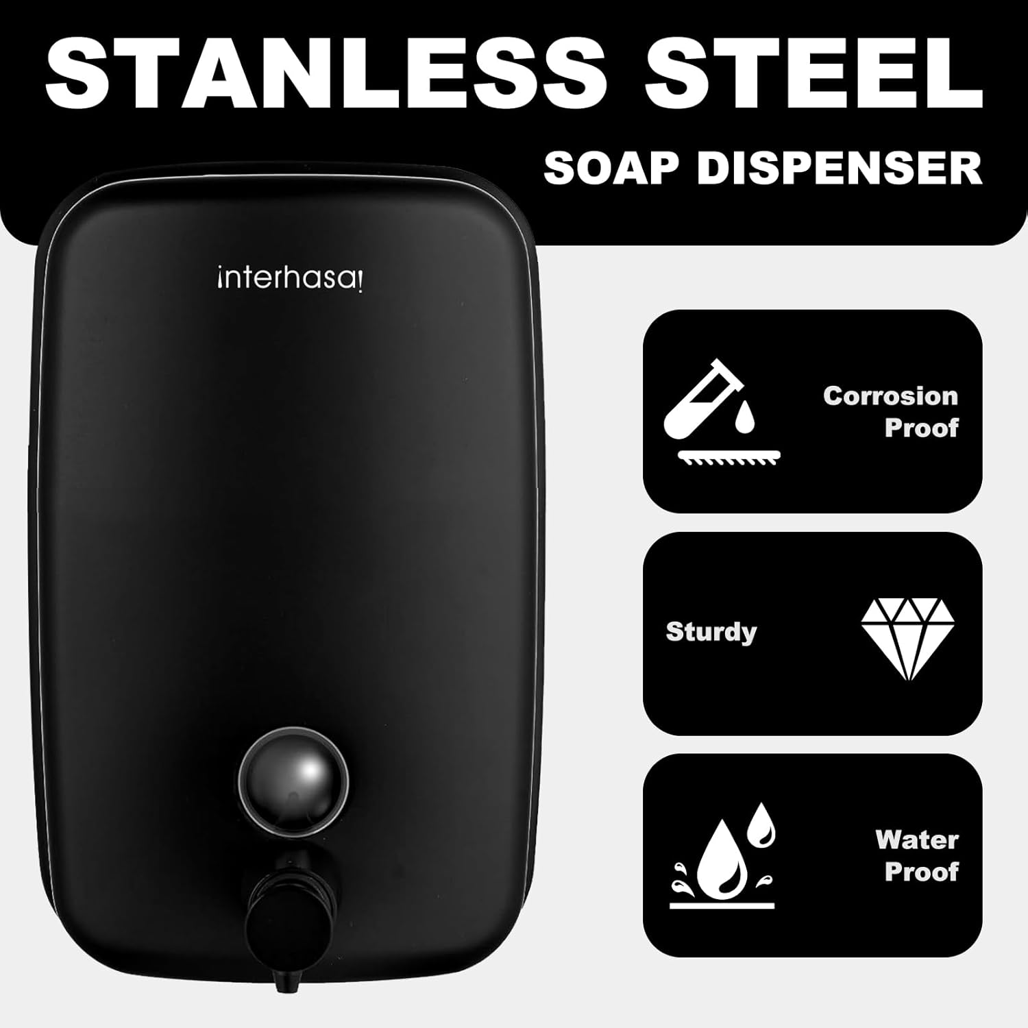 Interhasa! Commerical Soap Dispenser Wall Mount Hand Soap Dispenser Stainless Steel Liquid Dispenser for Kitchen and Bathroom Black 500 Ml image number 1