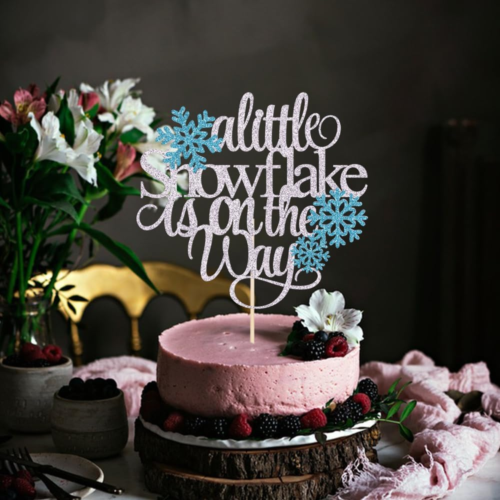 A Little Snowflake Is on the Way Cake Topper, Winter Wonderland Baby Shower Cake Decor,Snowflake Birthday Cake Toppers, Gender Reveal/Boy Girl Winter Birthday Party Decoration Supplies - Cheers To 2025 Cake Topper image number 7