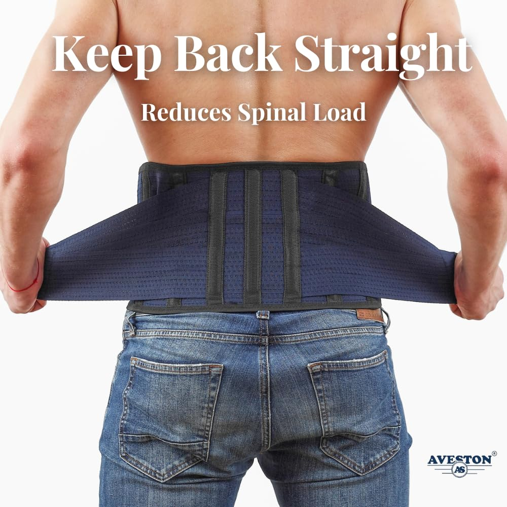 AVESTON Back Support Lower Back Brace for Back Pain Relief: Thin Breathable Rigid 6 Ribs Adjustable Lumbar Support Belt for Men/Women Keeps Spine Straight and Safe (Large) image number 2