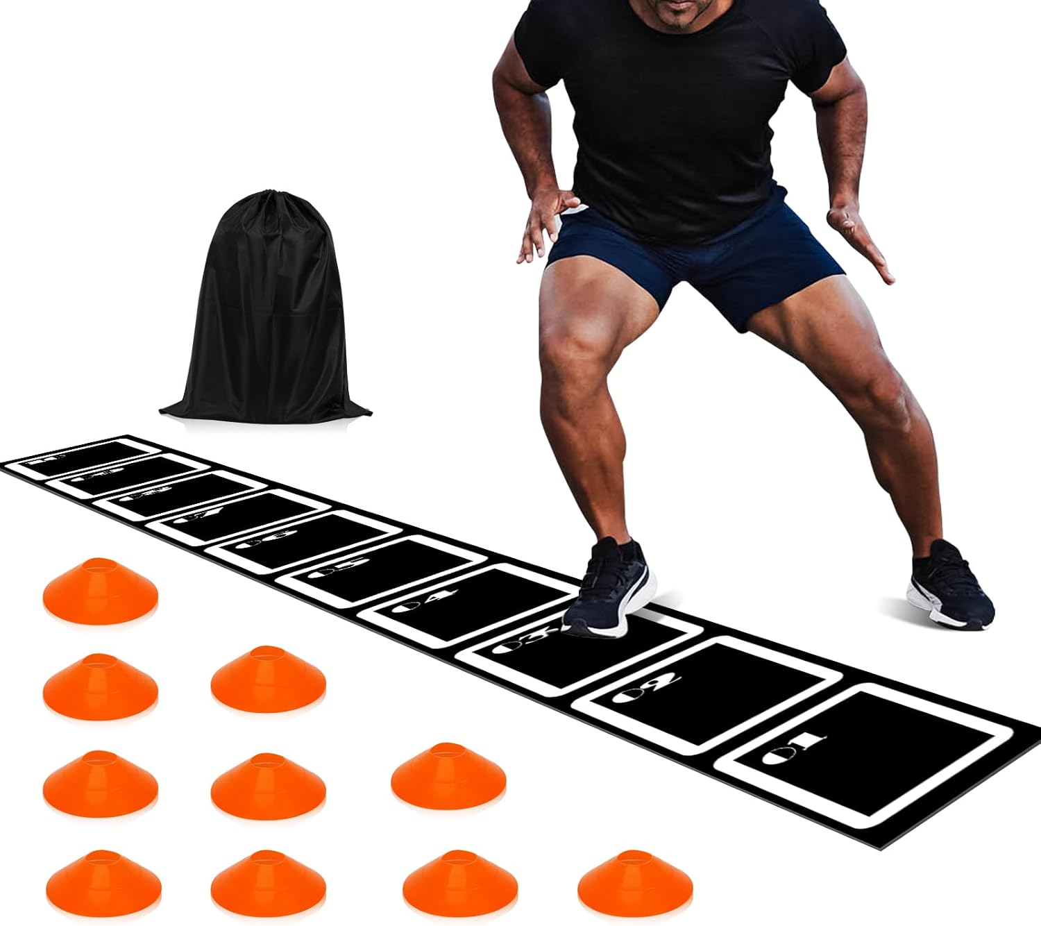 Rubber Agility Ladder Set 4.5M/15Ft Rubber Non-Slip Agility Training Ladder with 10 Soccer Cones for Outdoor Agility Training Basketball Fitness Soccer Training Speed Agility Training Ladder Mat image number 1