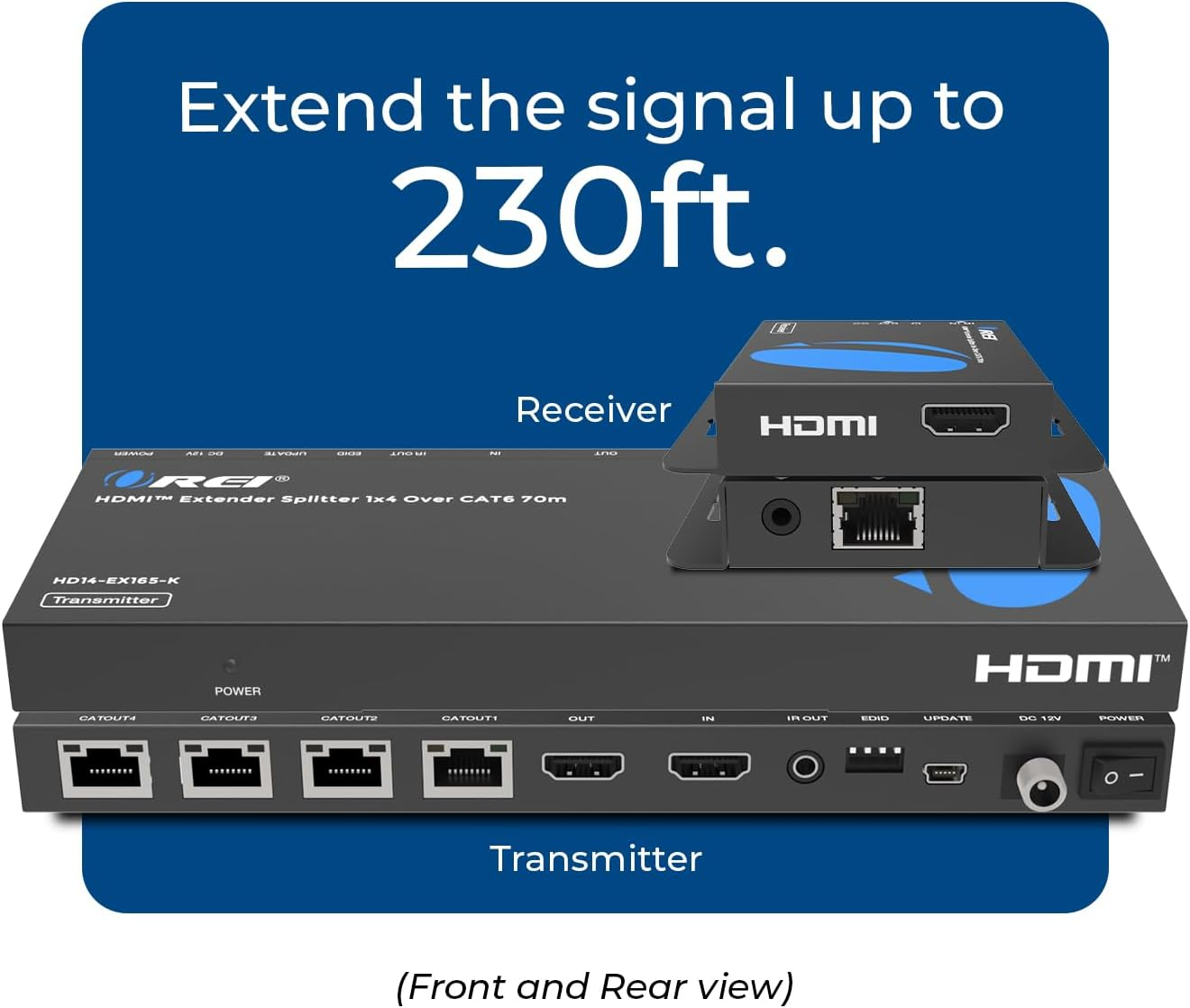 OREI 1X4 HDMI Extender Splitter Multiple over Single Cable CAT6/7 1080P with IR Remote EDID Management - up to 165 Ft - Loop Out - Low Latency - Full Support image number 3