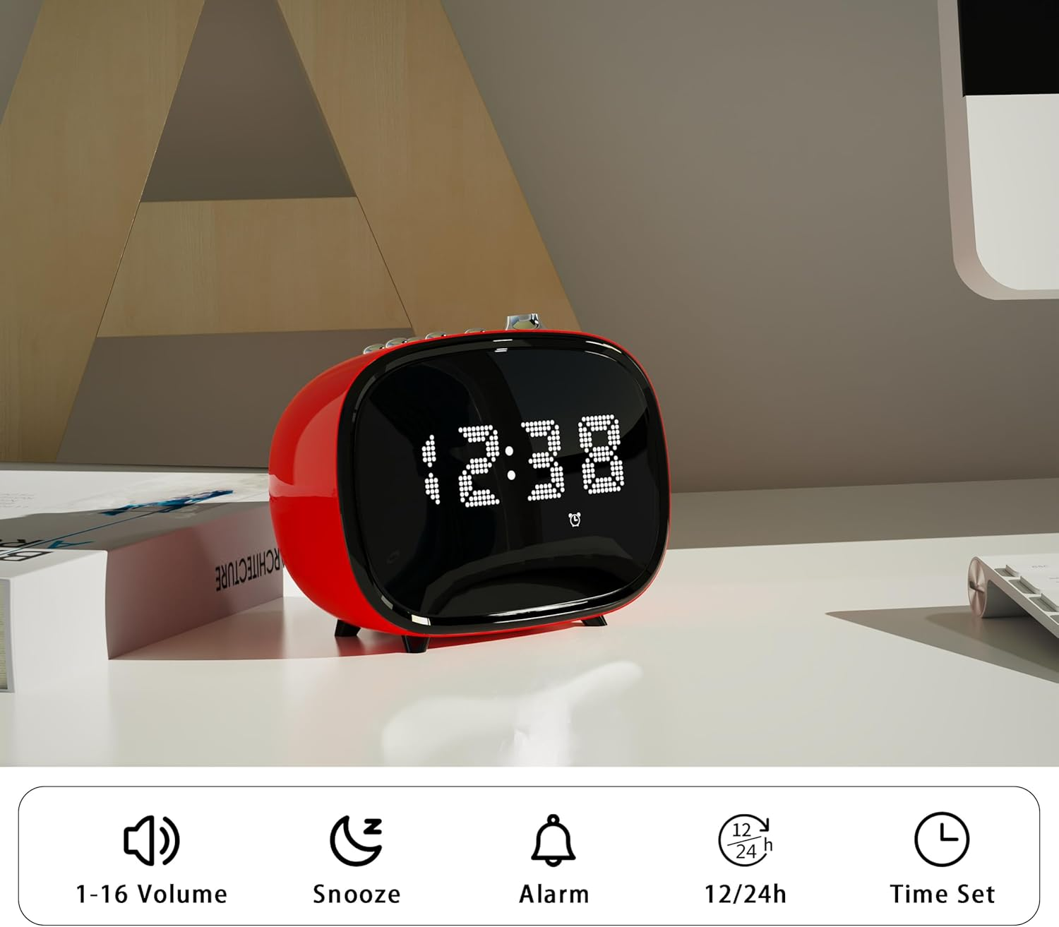 Retro Alarm Clock with Bluetooth, Time Display, Alarm Setting,Tf Card Slot, AUX Jack, Hands-Free Calling, Vintage Decor for for Home/Outdoor Itoma 138 image number 5