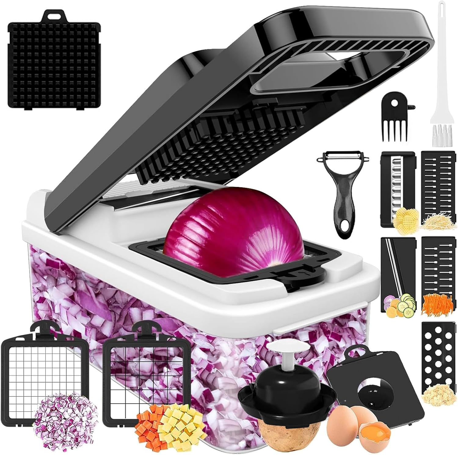 DULCE DOM 15-In-1 Vegetable Chopper, 7 Blades Veggie Chopper with Container and Lid, Dicer, Slicer, Multifunctional Kitchen Gadgets, Vegetable Cutter with Handle Onion Cutter image number 1