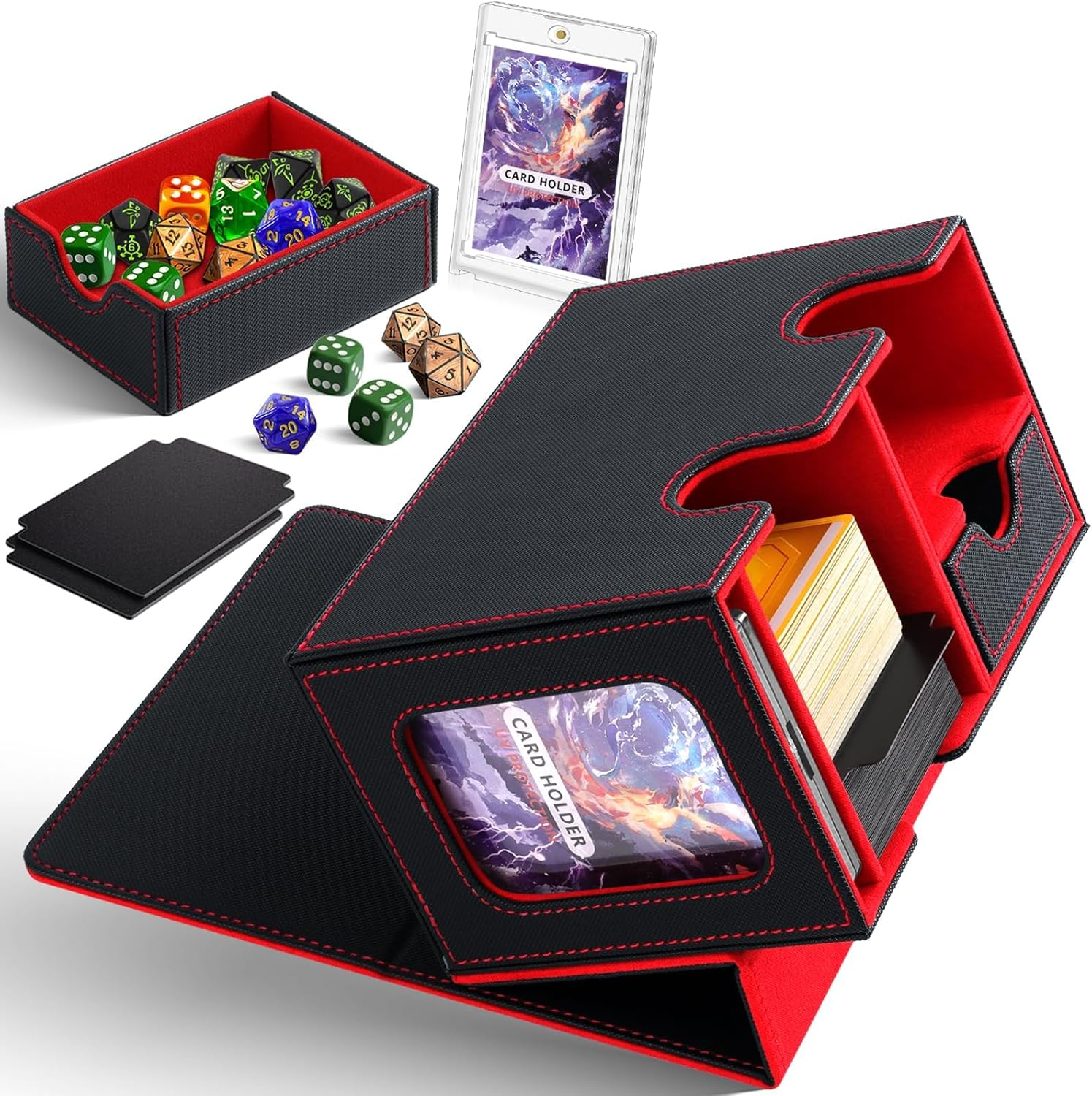 YOZOTI MTG Deck Box for Commander Display with Dice Tray,Double Deck Box Fits 160 Double Sleeved /200 Single Sleeved Trading Cards, TCG Card Deck Box with 2 Dividers and 1 Magnetic Card Holder