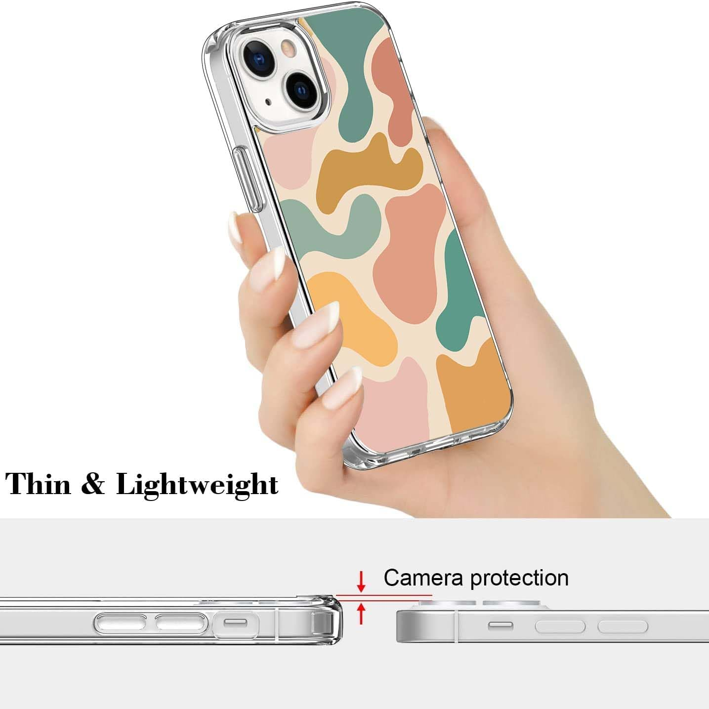 Pastel Color Shapes Case Compatible with Iphone 13, Aesthetic Cow Print Pattern Case for Iphone 13, Trendy TPU Phone Case Cover