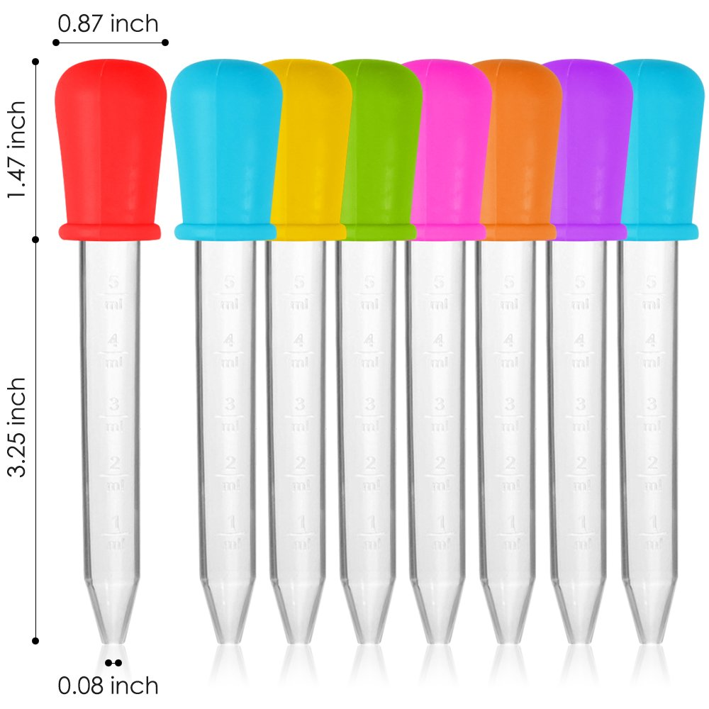 8 Pcs Liquid Droppers, SENHAI Silicone and Plastic Pipettes Transfer Eyedropper with Bulb Tip for Candy Oil Kitchen Kids Gummy Making &ndash; 7 Colors image number 1