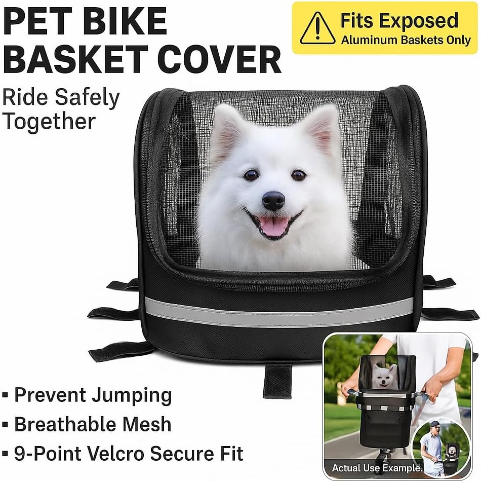ANZOME Bike Basket Cover, Removable Full Zip Opening Dog Bike Basket Cover, Easily Put in & Take Out Breathable Net for Maximum Basket 12.9&rdquo;L*8.6&rdquo;W (Basket Not Included) image number 1