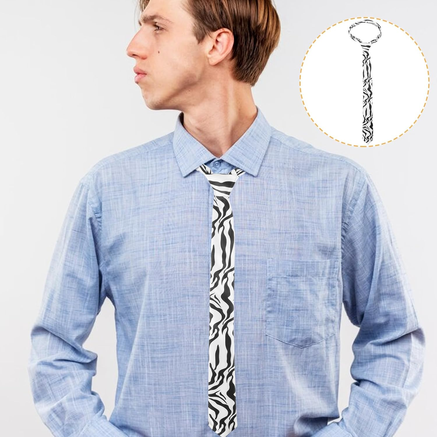 Ipetboom Zebra Pattern Necktie Unisex Men Women Dress Tie for Uniforms and Parties, Animal Print Tie Suitable for Office and Casual Wear image number 6